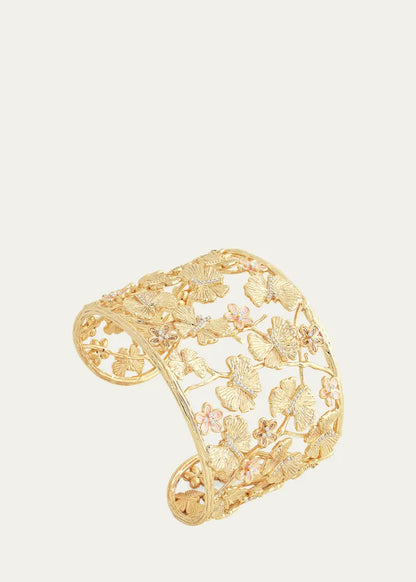 Cubic Zirconia Butterfly and Flower Cuff Bracelet