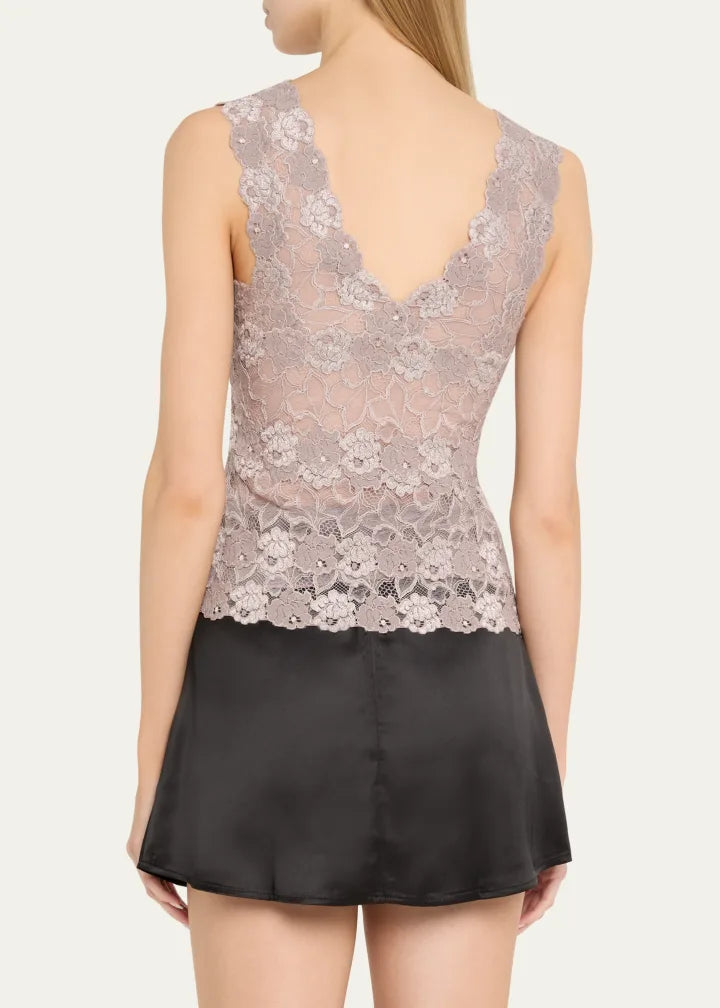 Josie Natori V-Neck Floral Lace Tank