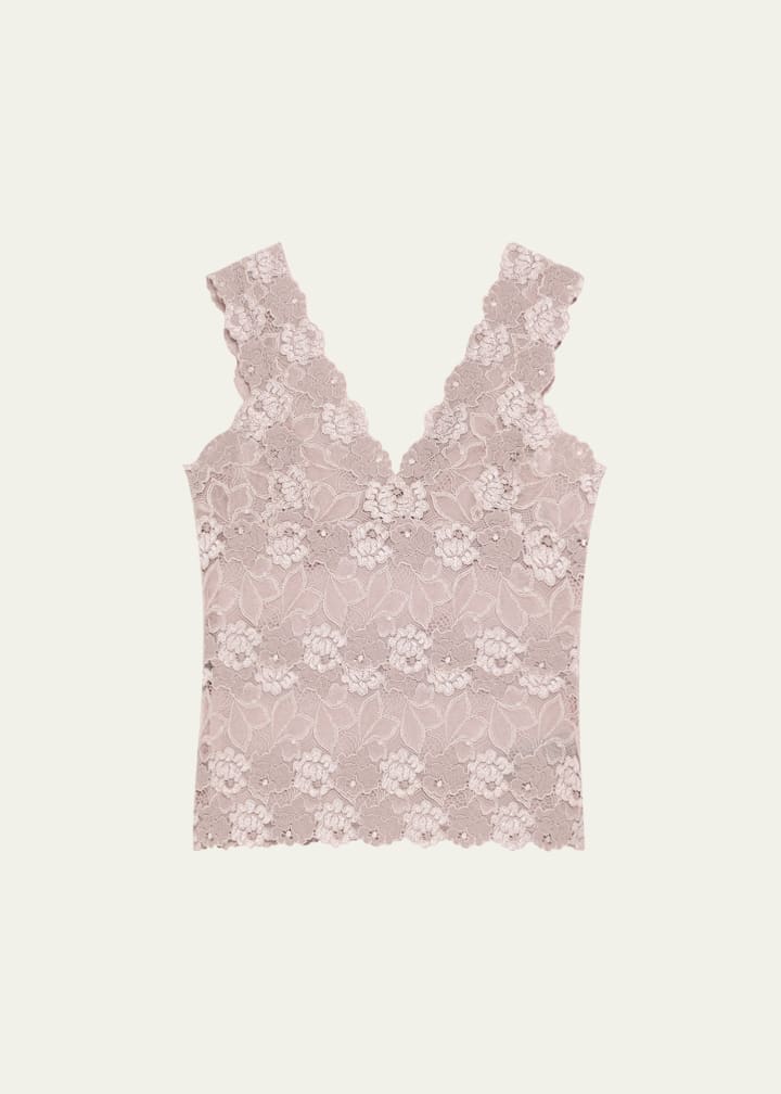 Josie Natori V-Neck Floral Lace Tank