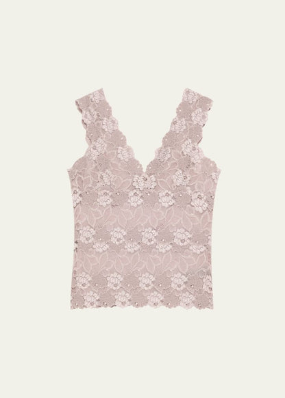 Josie Natori V-Neck Floral Lace Tank