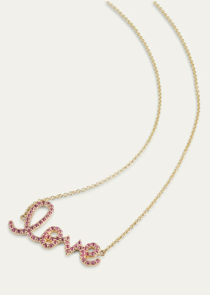 Medium Love Script Pink Sapphire Necklace