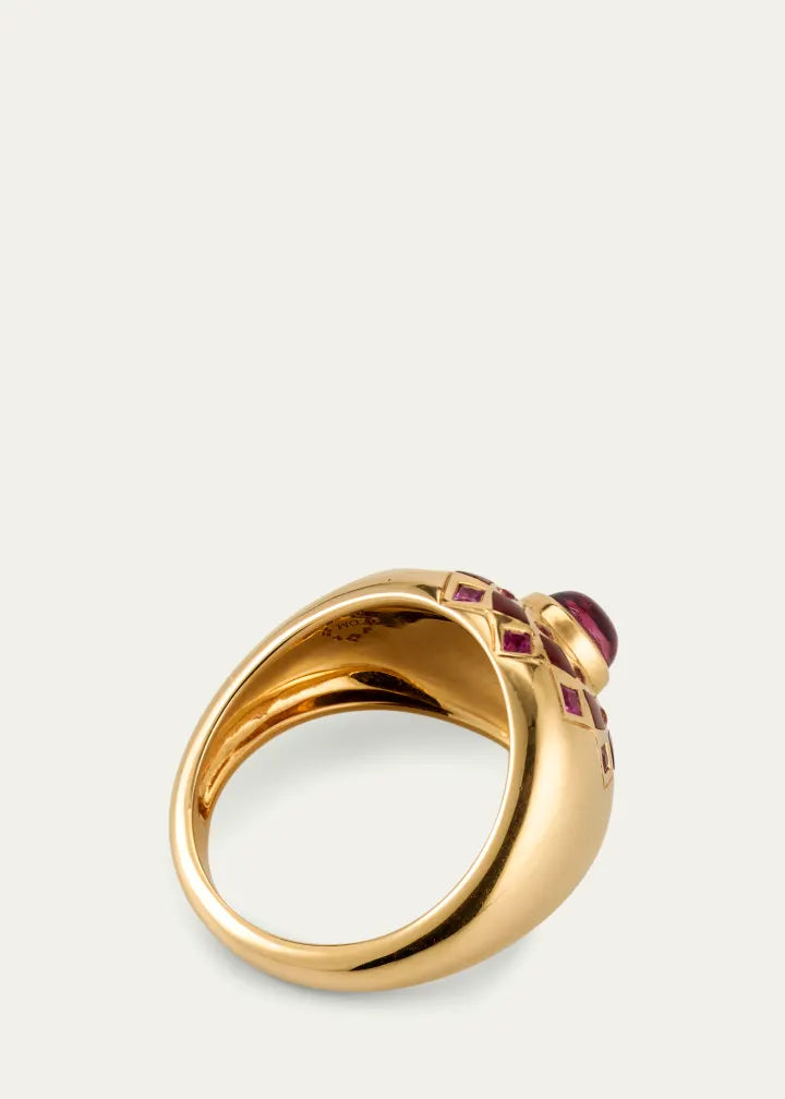 Temple Mandala Dome Ring with Carnelian, Sapphires and Pink Tourmaline