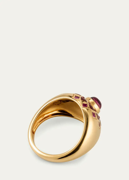 Temple Mandala Dome Ring with Carnelian, Sapphires and Pink Tourmaline