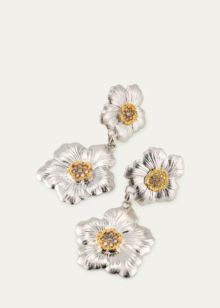 Blossoms Gardenia Sterling Silver and Gold Pendant Earring