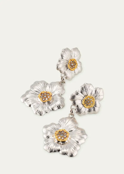 Blossoms Gardenia Sterling Silver and Gold Pendant Earring
