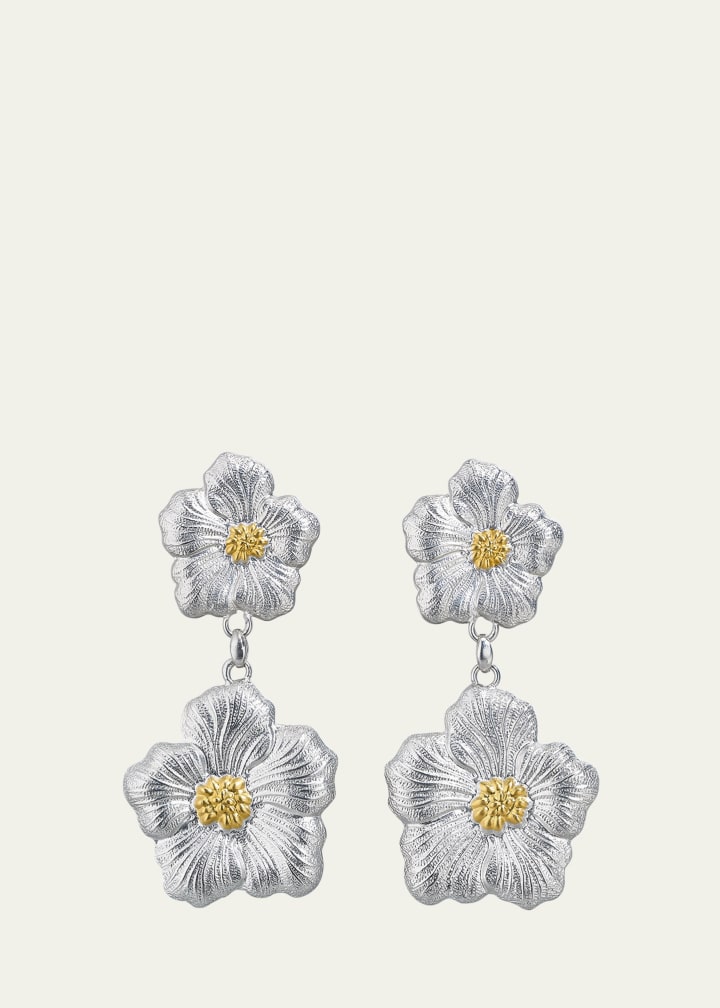 Blossoms Gardenia Sterling Silver and Gold Pendant Earring