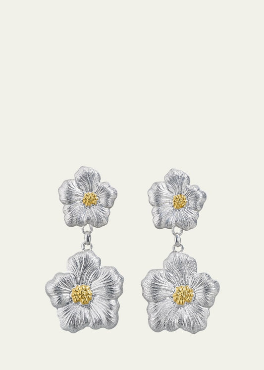 Blossoms Gardenia Sterling Silver and Gold Pendant Earring