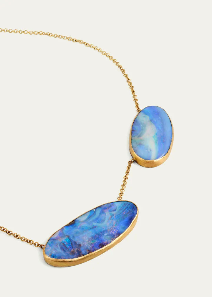 Gold and Silver Triple Boulder Opal Disk Necklace