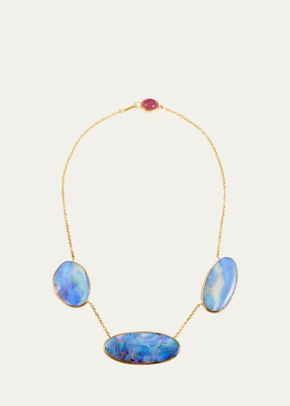 Gold and Silver Triple Boulder Opal Disk Necklace