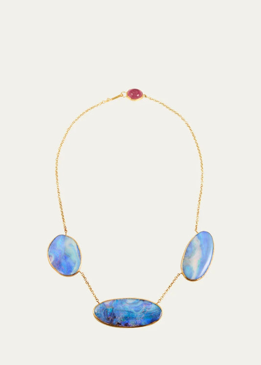 Gold and Silver Triple Boulder Opal Disk Necklace