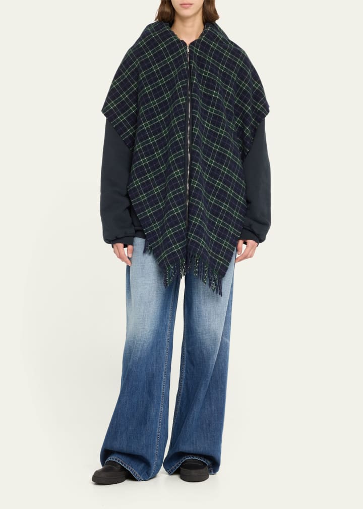 Oversized Plaid Scarf Zip Up Hoodie