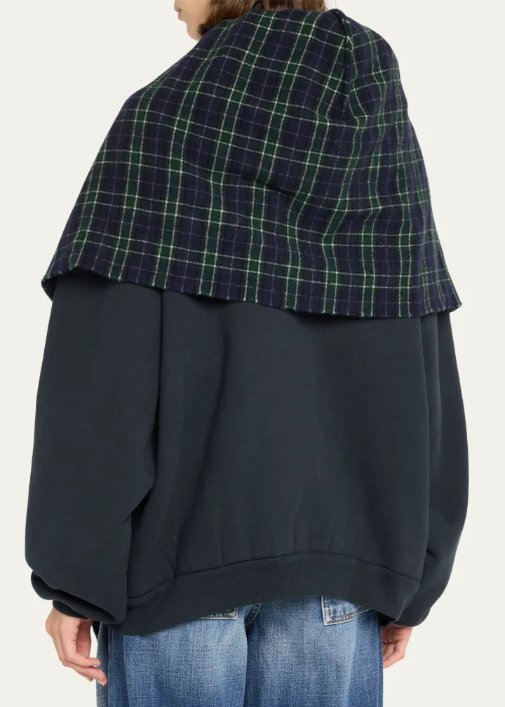 Oversized Plaid Scarf Zip Up Hoodie