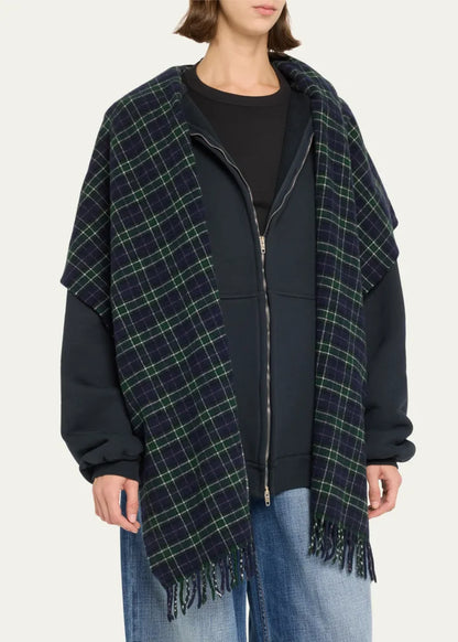 Oversized Plaid Scarf Zip Up Hoodie