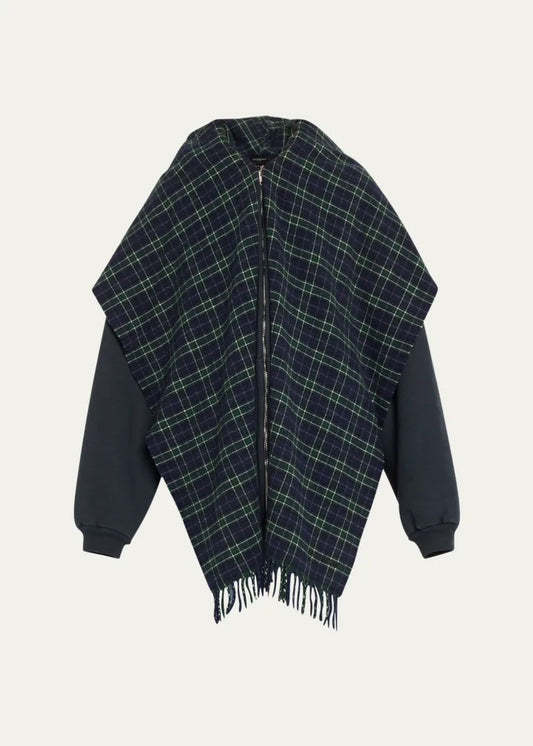 Oversized Plaid Scarf Zip Up Hoodie