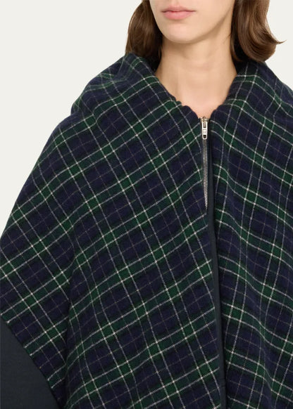 Oversized Plaid Scarf Zip Up Hoodie