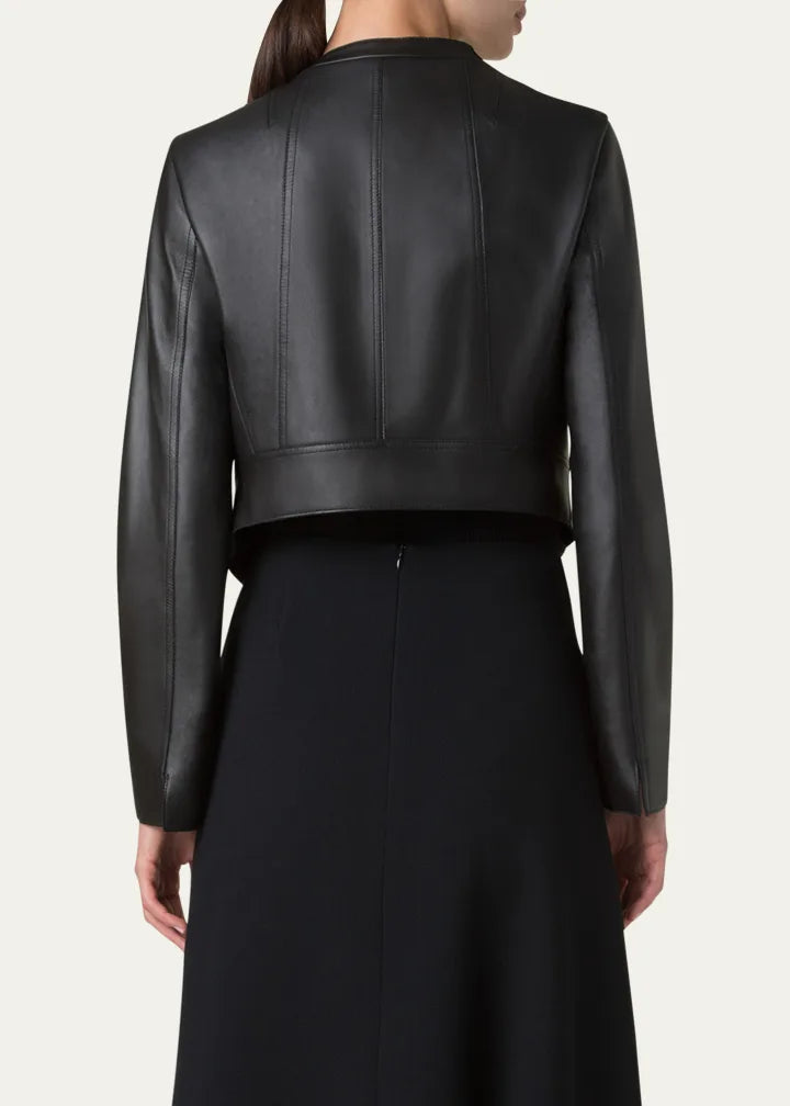 Nappa Leather Crop Moto Jacket