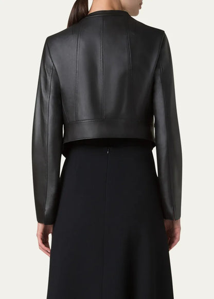 Nappa Leather Crop Moto Jacket