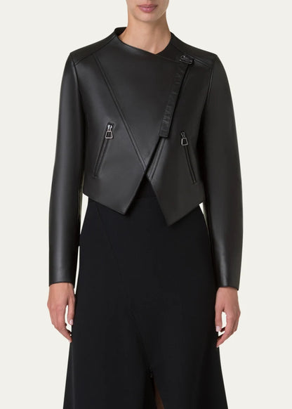 Nappa Leather Crop Moto Jacket