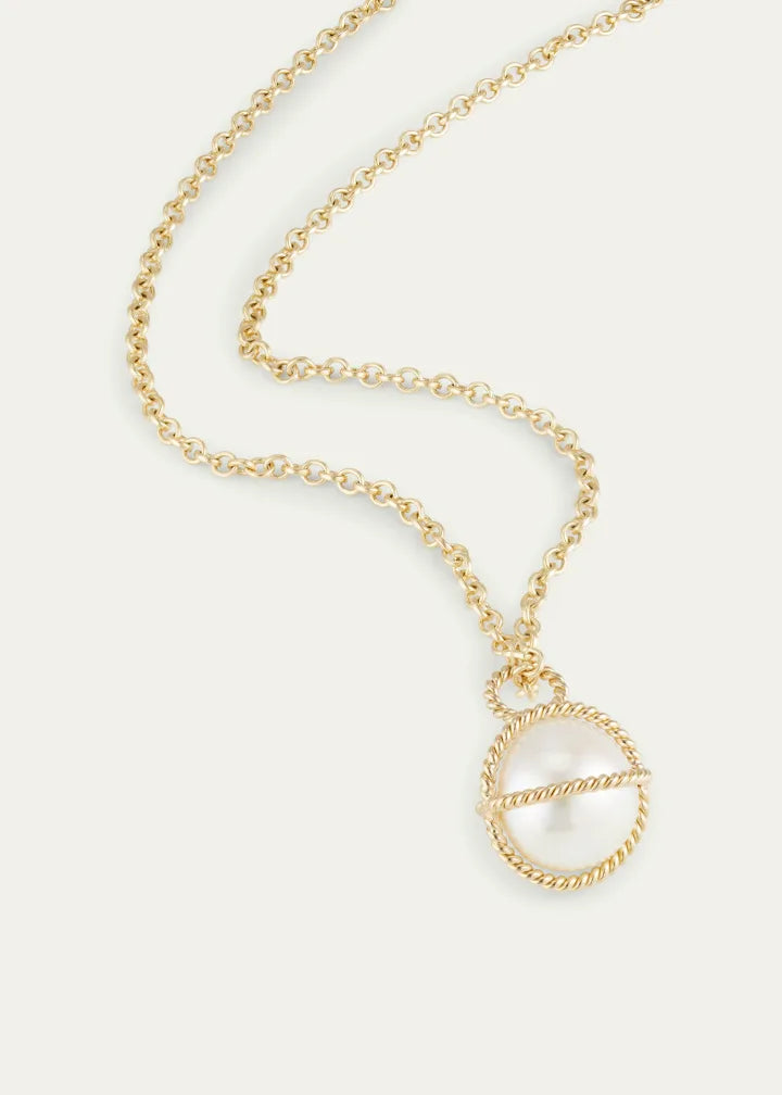 Gold Pearl Wrapped Pendant Necklace