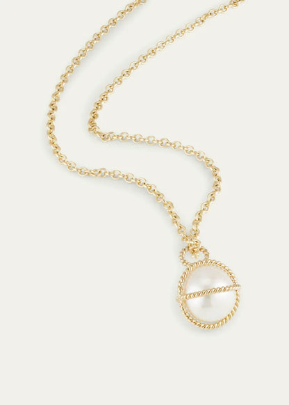 Gold Pearl Wrapped Pendant Necklace