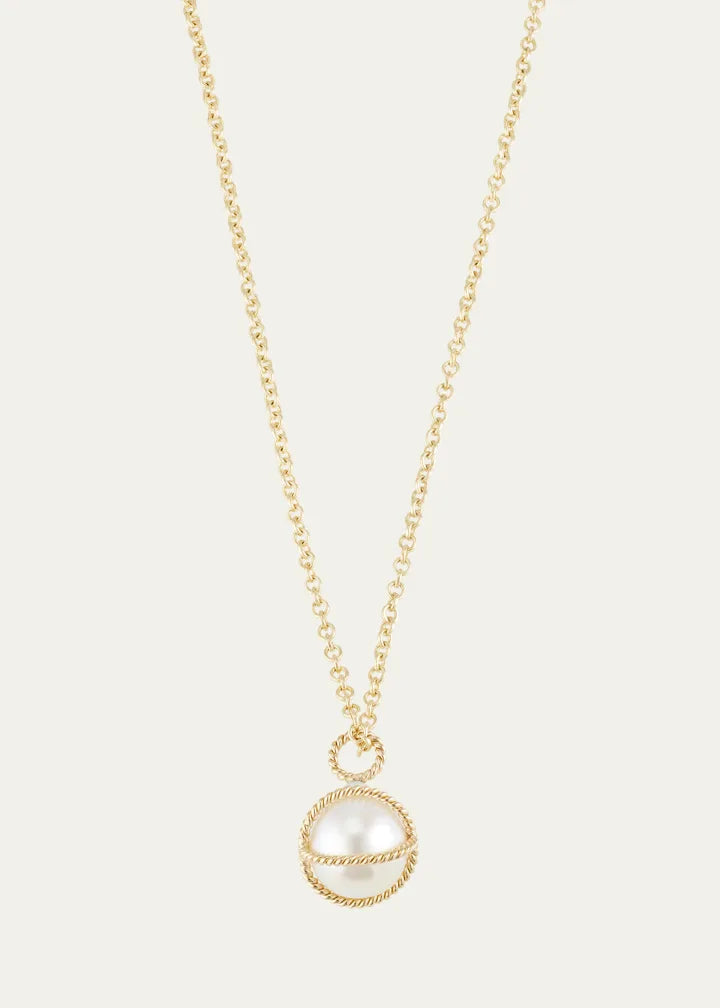 Gold Pearl Wrapped Pendant Necklace