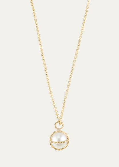 Gold Pearl Wrapped Pendant Necklace