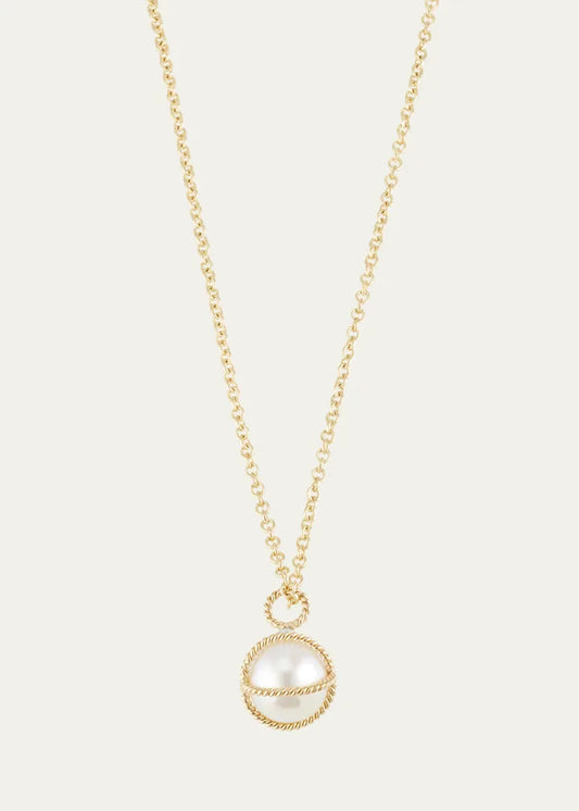 Gold Pearl Wrapped Pendant Necklace