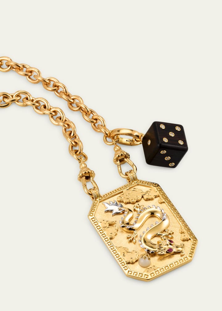 Dragon Scapular and Ebony Dado Pendants on Rosa Classic Chain Necklace