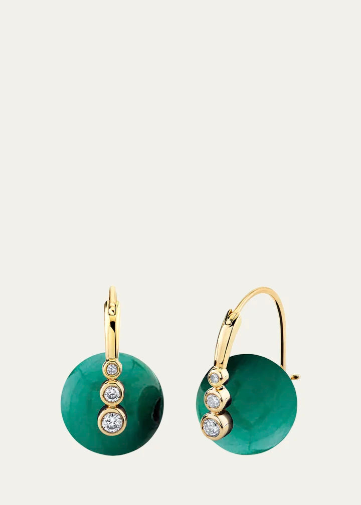 Graduated Diamond Bezel Malachite Bead Earrings