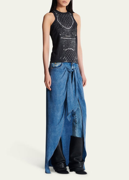 Pearl Crystal Trompe Loeil Tank Top