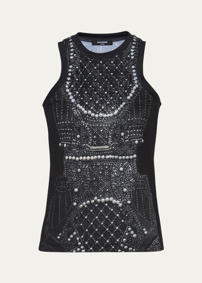 Pearl Crystal Trompe Loeil Tank Top