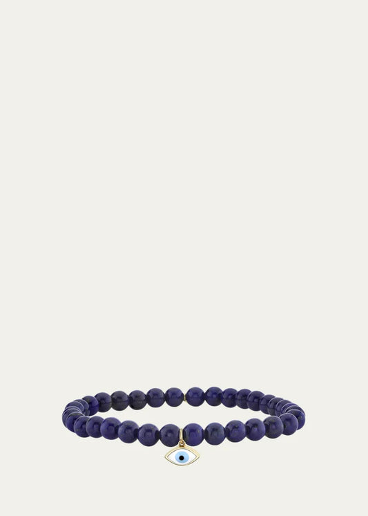 Enamel Evil Eye Charm on Lapis Beaded Bracelet