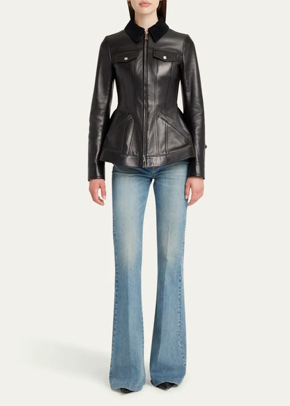 Leather Bird Peplum Jacket