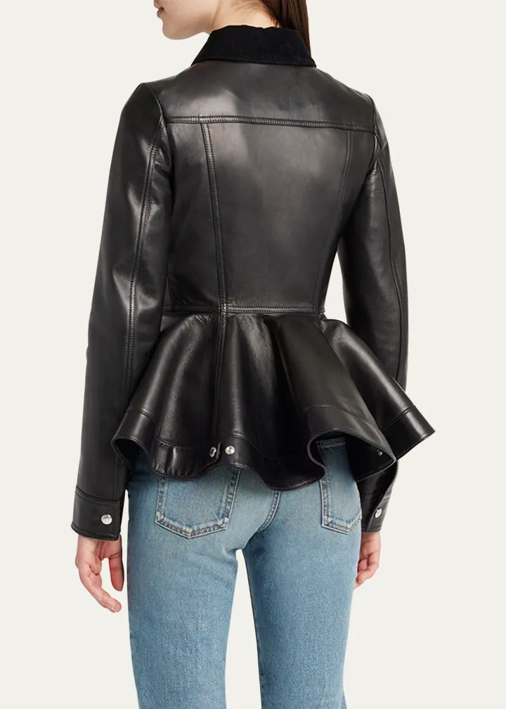 Leather Bird Peplum Jacket