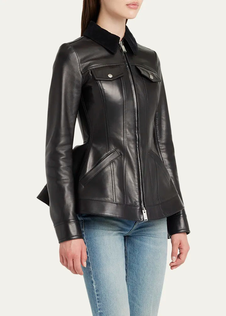 Leather Bird Peplum Jacket