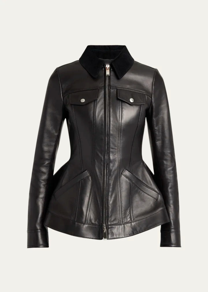 Leather Bird Peplum Jacket