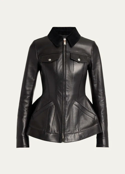 Leather Bird Peplum Jacket