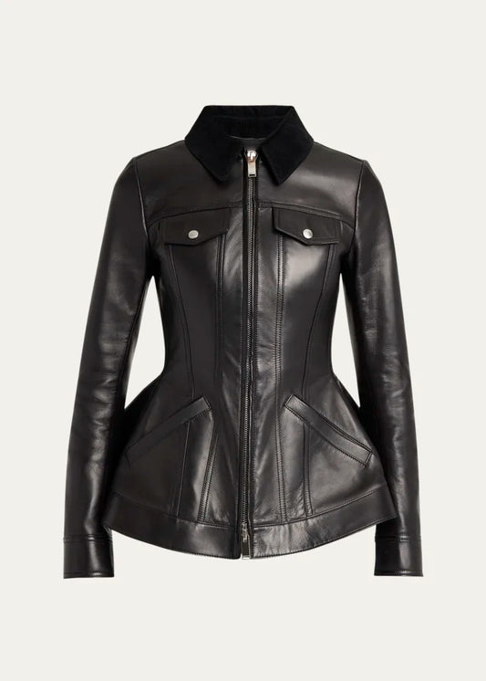 Leather Bird Peplum Jacket
