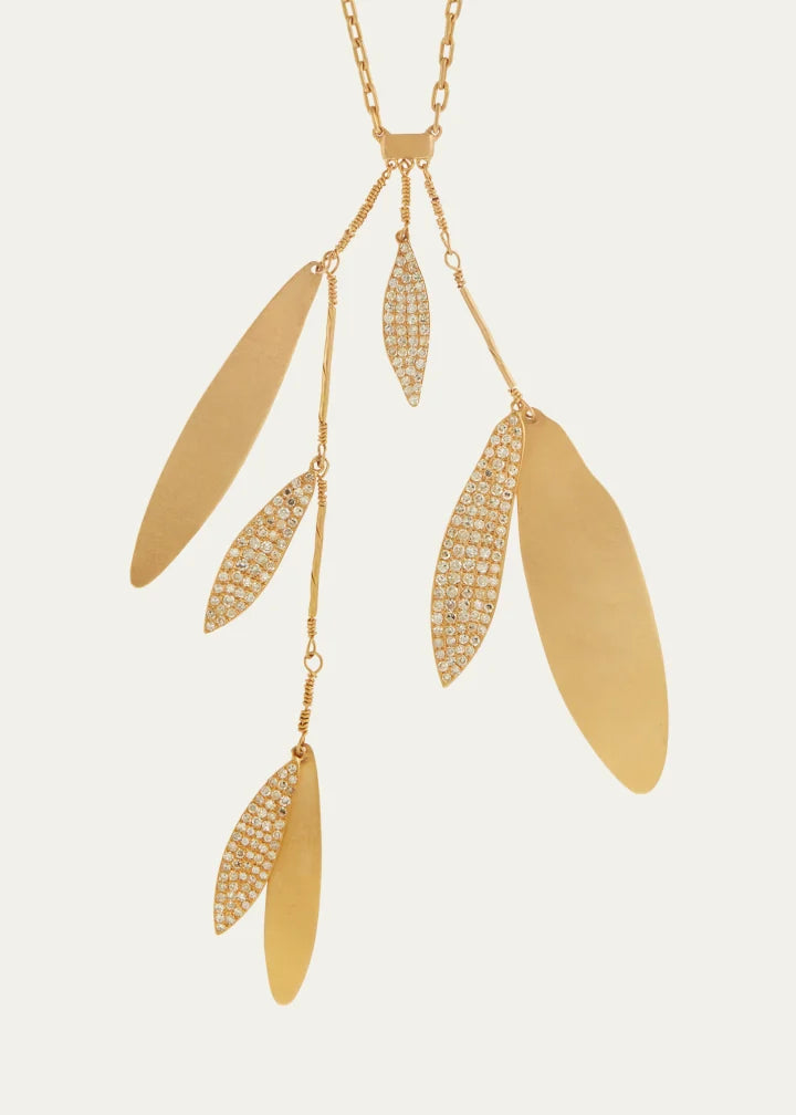 Falling Leaves Lariat Necklace with Diamonds