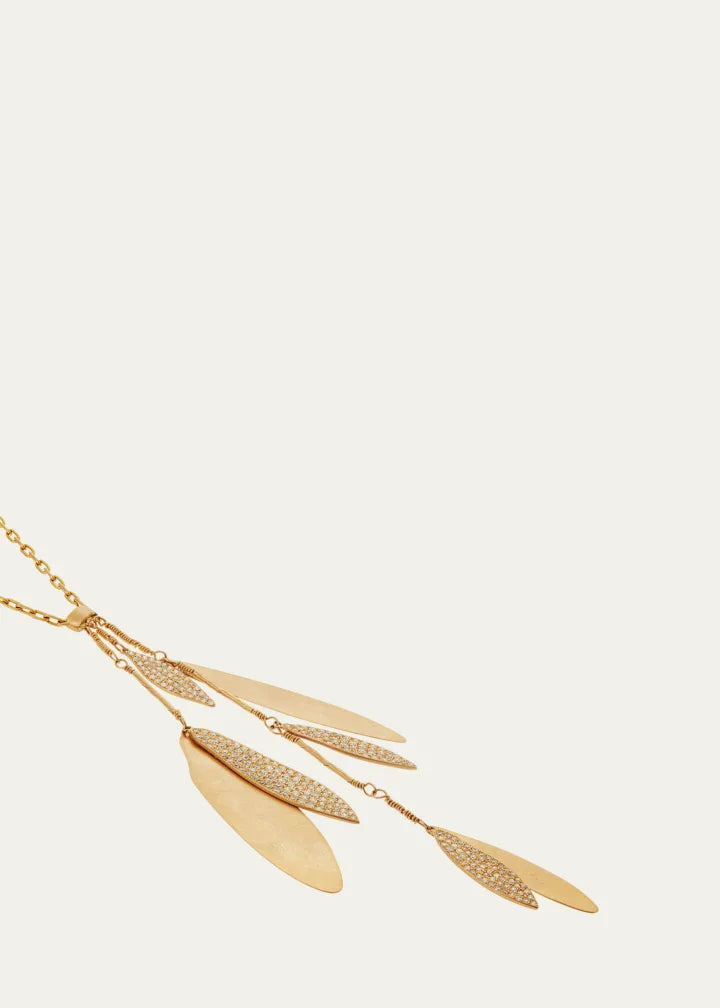 Falling Leaves Lariat Necklace with Diamonds