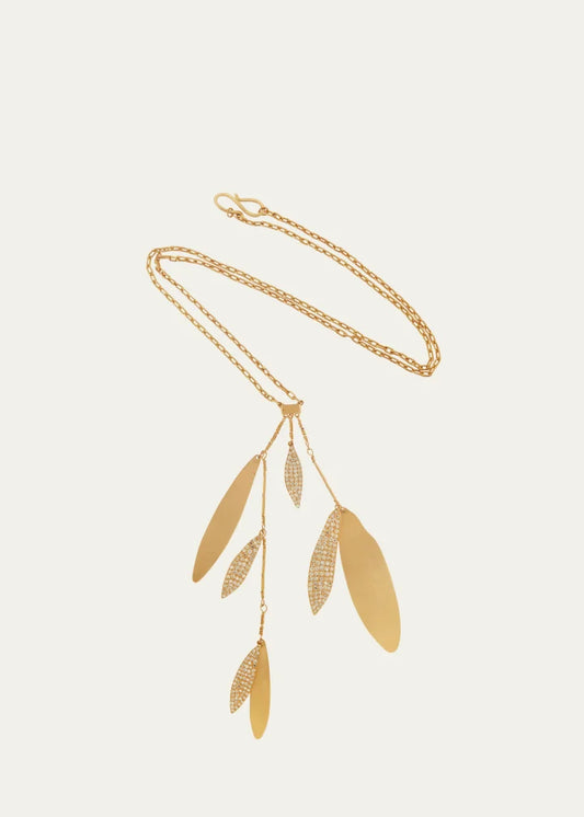 Falling Leaves Lariat Necklace with Diamonds