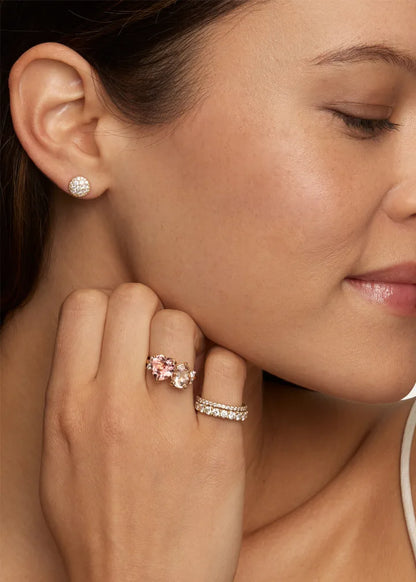 Yellow Gold Pink Tourmaline Heart and Morganite Pear Ring with Diamonds