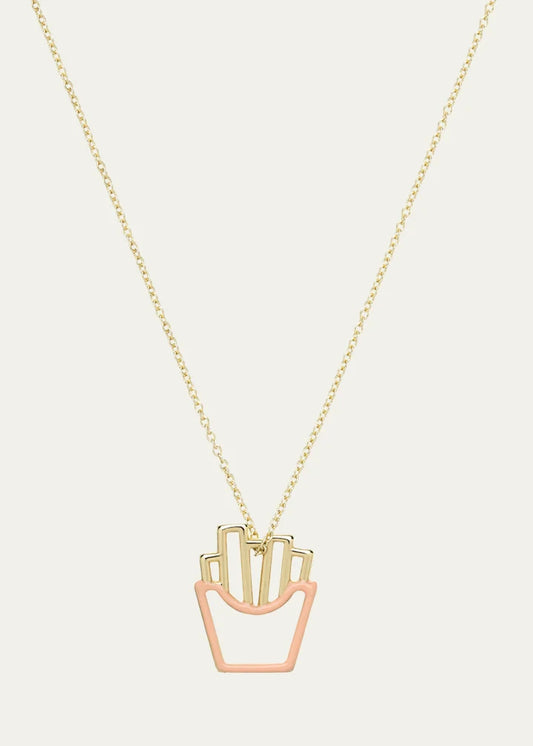 Yellow Gold Enamel Fries Necklace