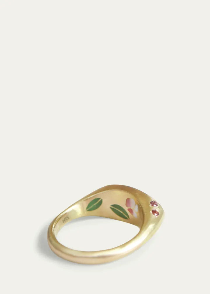 Magnolia Pink Enamel and Sapphire Signet Ring