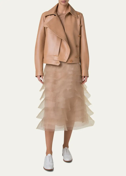 Arno Boxy Leather Trench Jacket