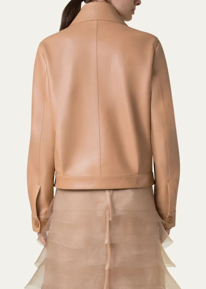 Arno Boxy Leather Trench Jacket