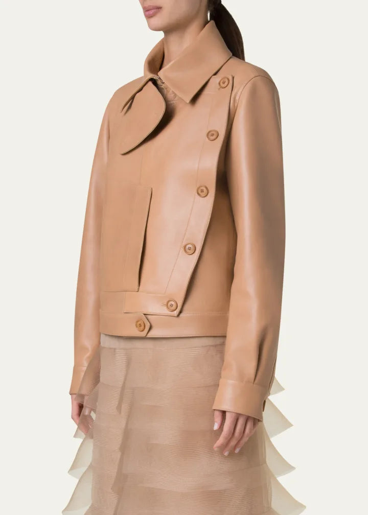 Arno Boxy Leather Trench Jacket