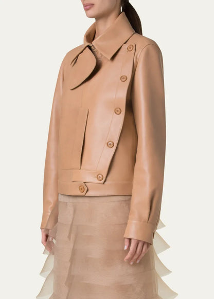 Arno Boxy Leather Trench Jacket