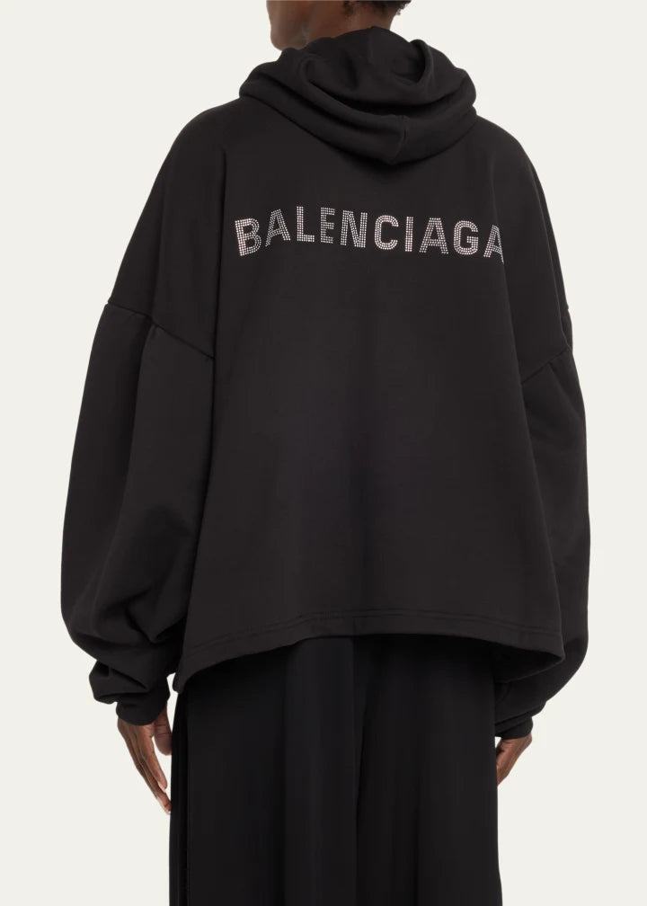Logo Embellished Cropped Hoodie