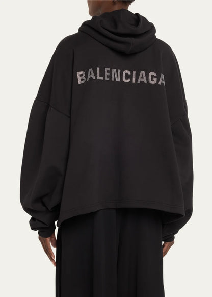 Logo Embellished Cropped Hoodie